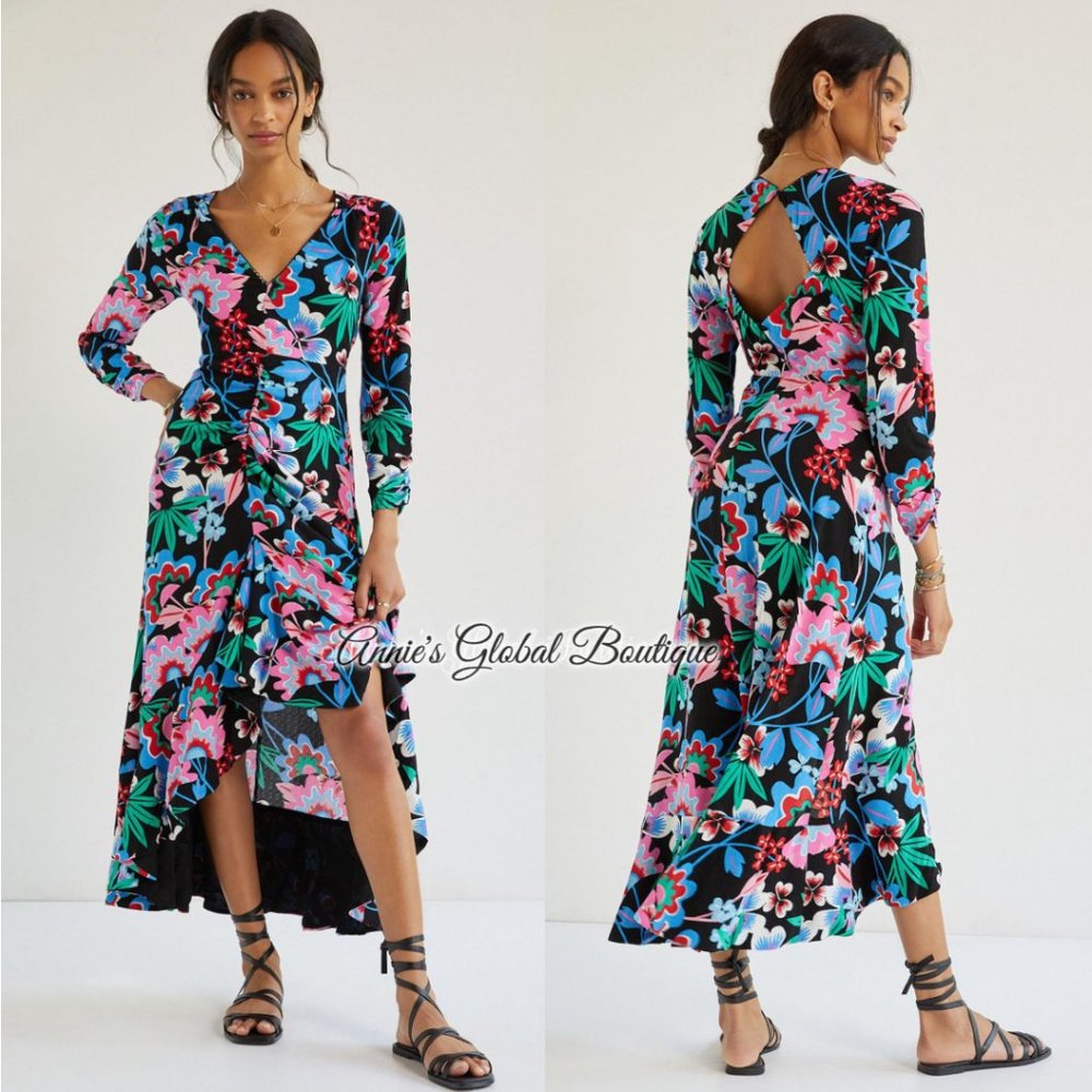 NWT ANTHROPOLOGIE Ruched Floral Maxi Dress. - Picture 8 of 16